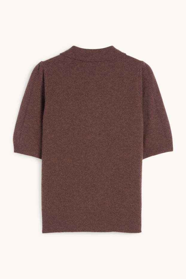 Mujer - Jersey de punto de cachemir - manga corta - marrón oscuro