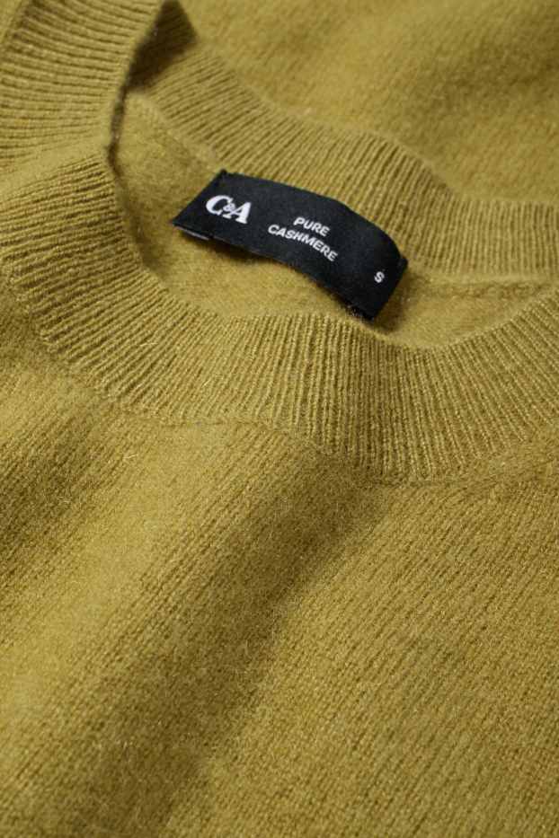 Women - Knitted cashmere jumper - short sleeve - green