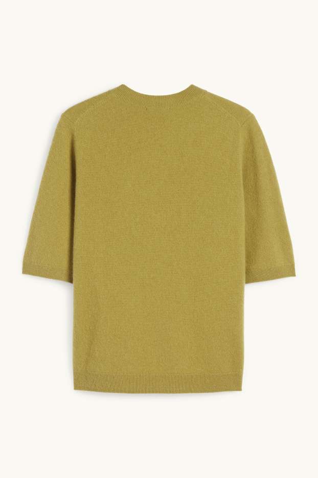 Women - Knitted cashmere jumper - short sleeve - green