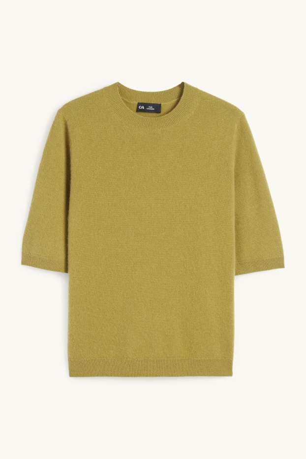 Women - Knitted cashmere jumper - short sleeve - green