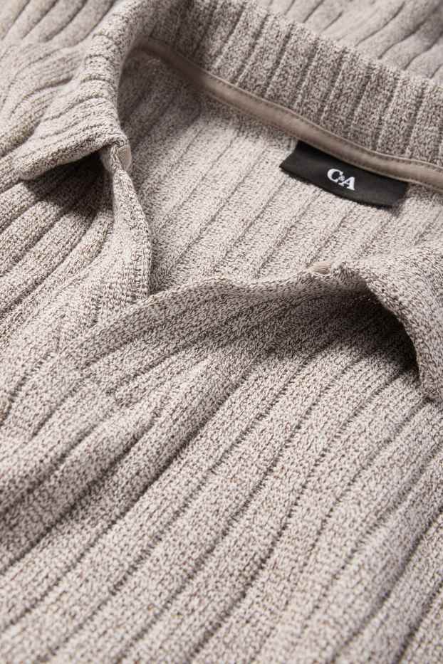 Herren - Strick-Poloshirt - gerippt - beige