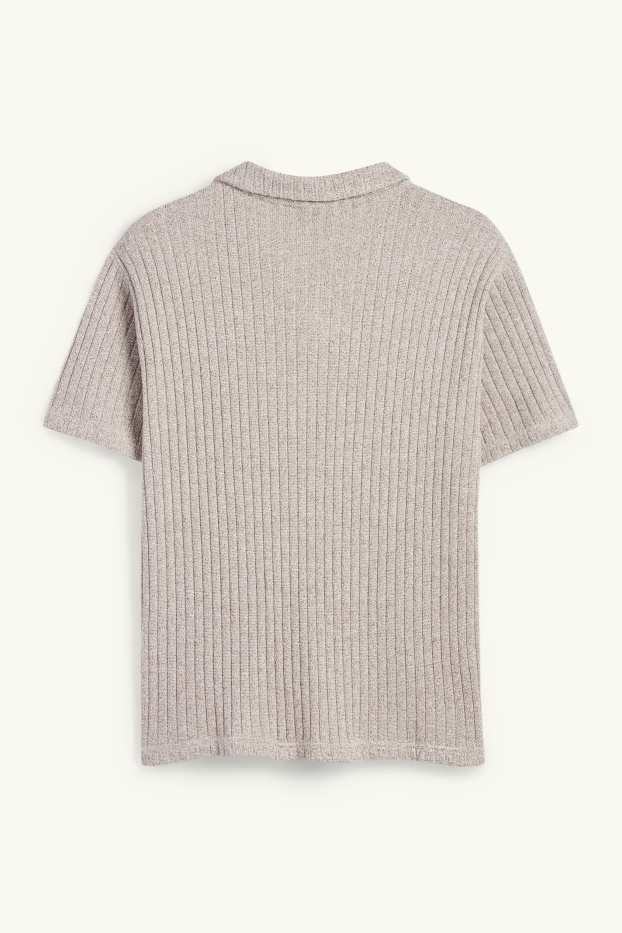 Herren - Strick-Poloshirt - gerippt - beige