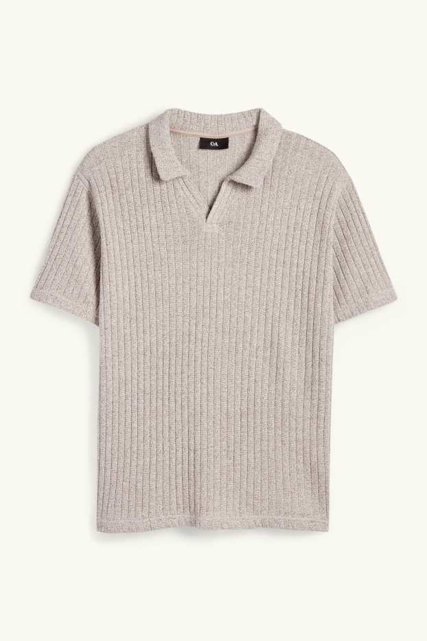 Herren - Strick-Poloshirt - gerippt - beige