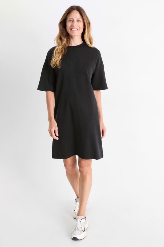 Dames - T-shirt-jurk - zwart
