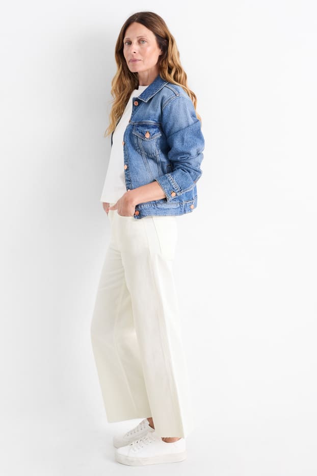 Dames - Korte wide leg jeans - mid waist - wit