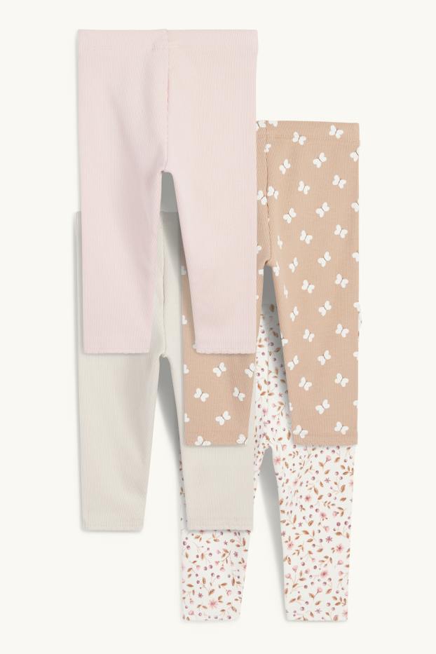 Baby Mädchen - Multipack 4er - Blümchen und Schmetterling - Baby-Leggings - beige