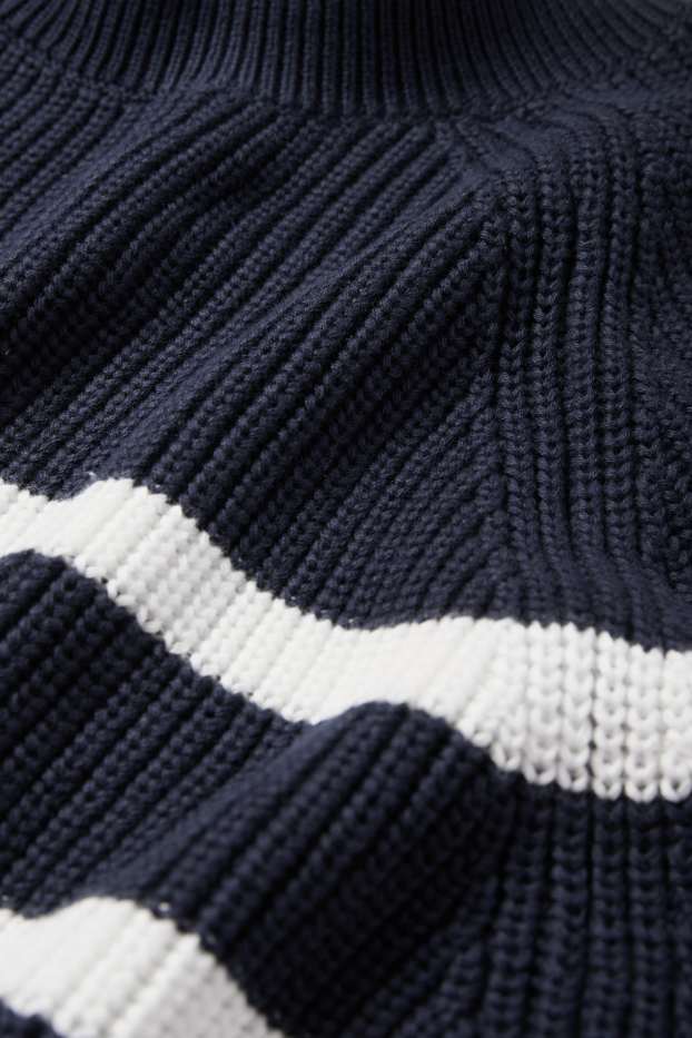 Women - Jumper - ribbed - striped - dark blue