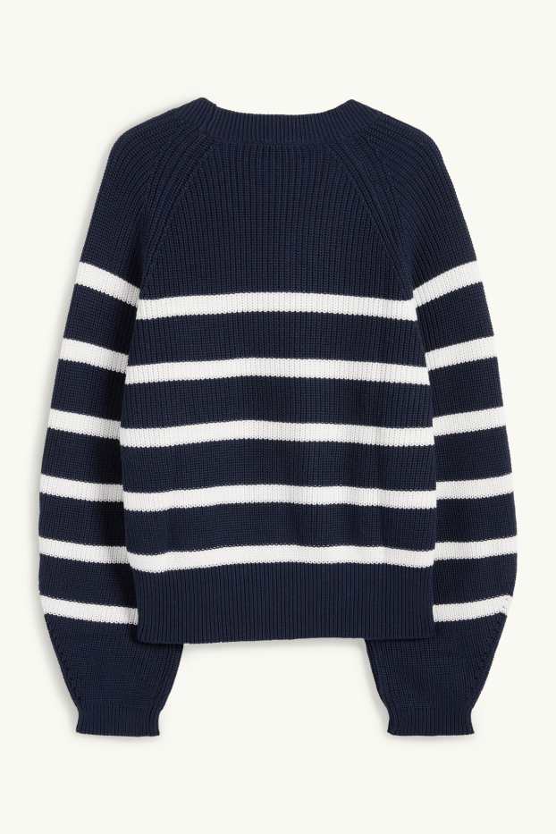 Women - Jumper - ribbed - striped - dark blue