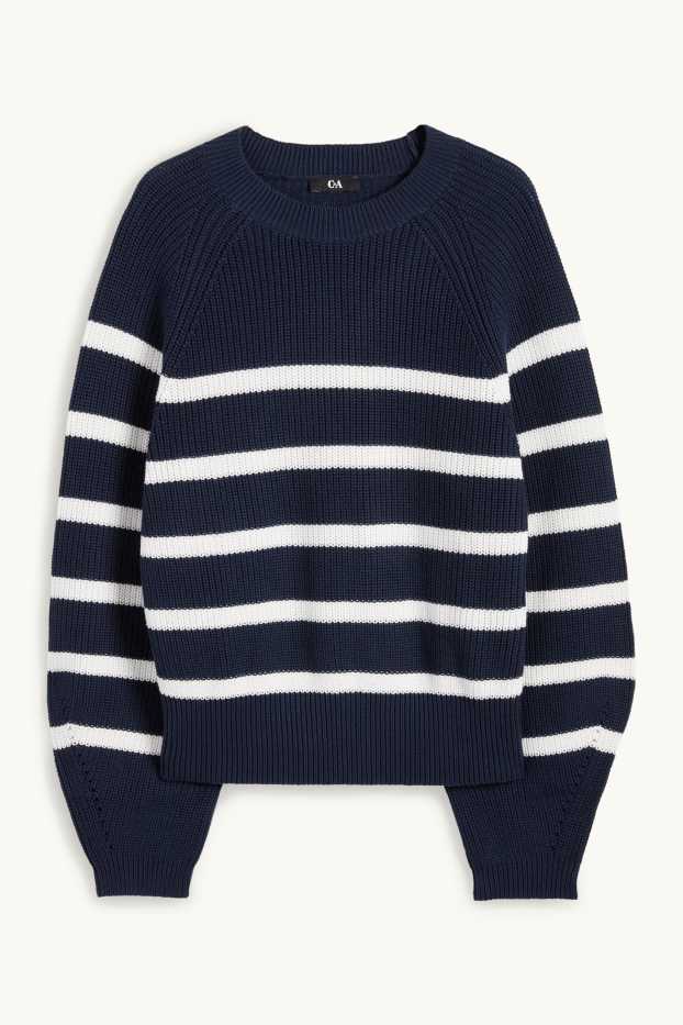 Women - Jumper - ribbed - striped - dark blue