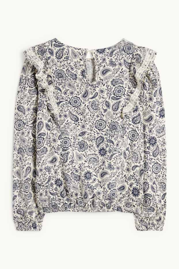Niñas - Blusa - de flores - azul / blanco