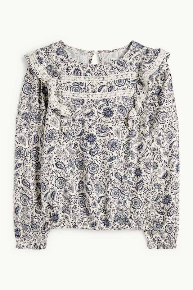Niñas - Blusa - de flores - azul / blanco