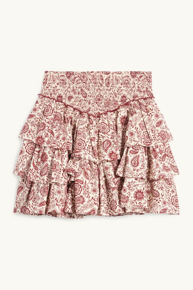 Kinder Mädchen - Rock - gemustert - rot / beige