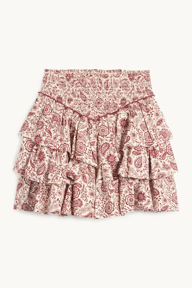 Kinder Mädchen - Rock - gemustert - rot / beige