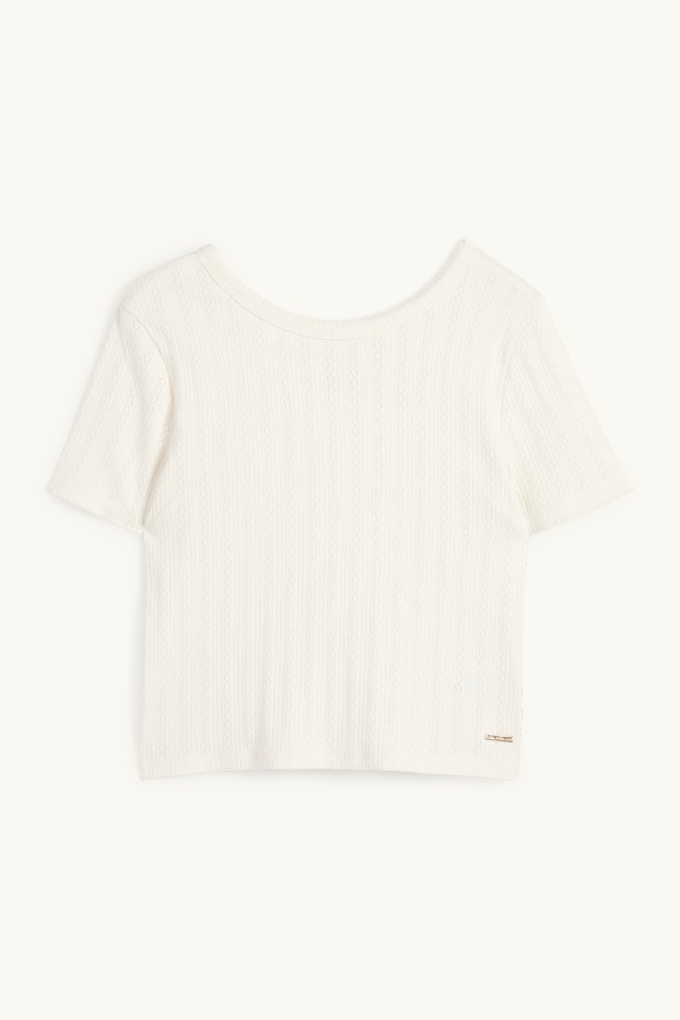 Children Girls - Short sleeve T-shirt - ribbed - cremewhite