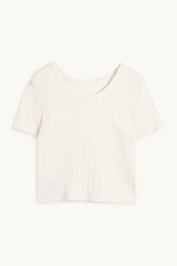 Children Girls - Short sleeve T-shirt - ribbed - cremewhite