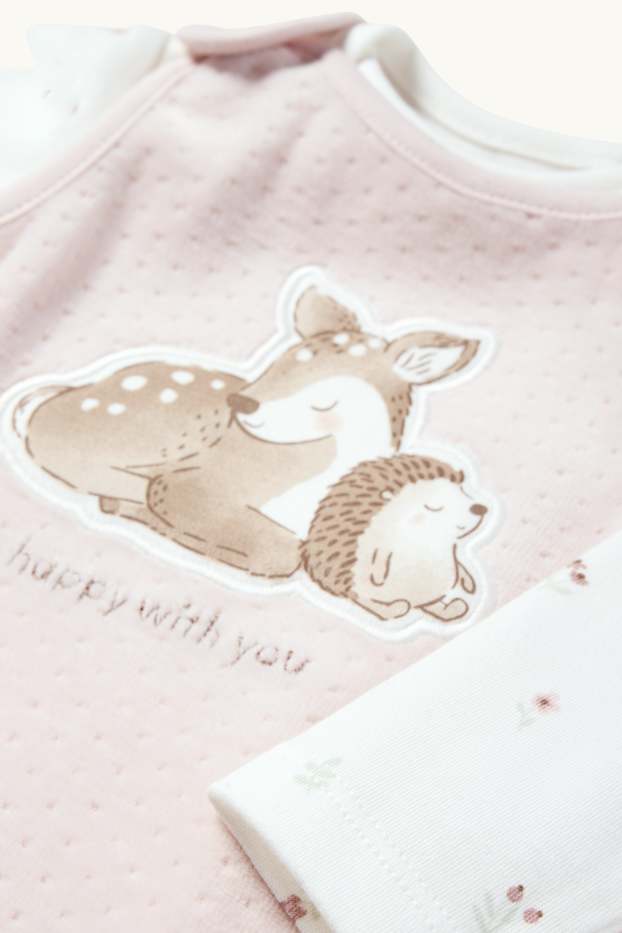 Neonate - Fiorellini, capriolo e riccio - set con tutina - 2 pezzi - bianco / rosa