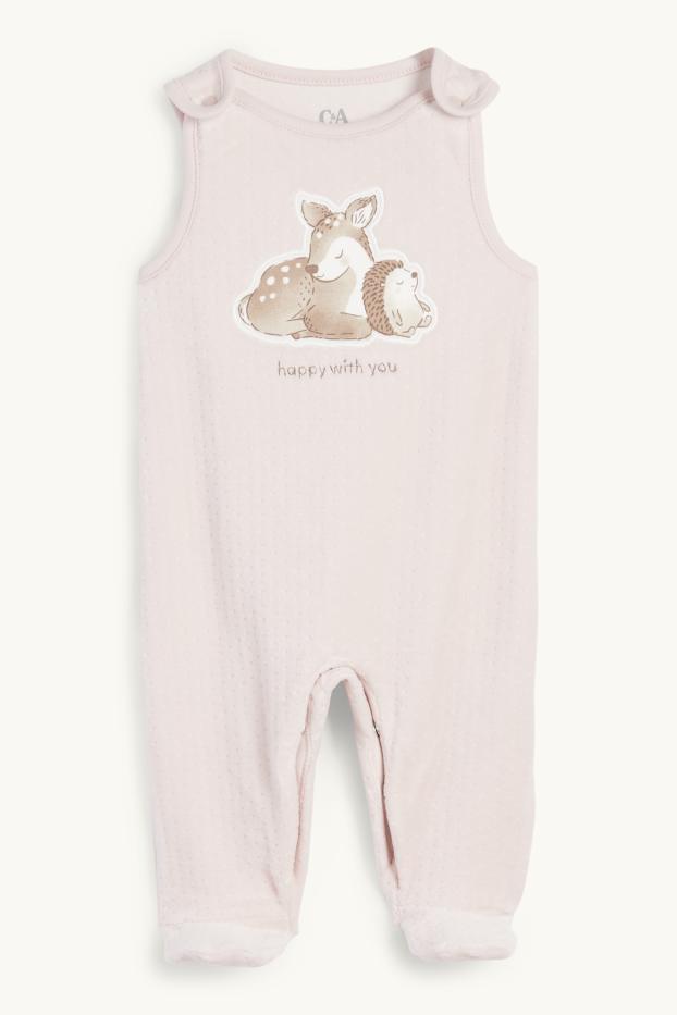 Neonate - Fiorellini, capriolo e riccio - set con tutina - 2 pezzi - bianco / rosa