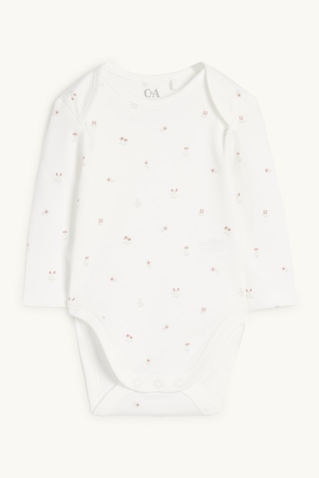 Neonate - Fiorellini, capriolo e riccio - set con tutina - 2 pezzi - bianco / rosa