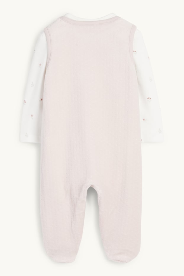 Neonate - Fiorellini, capriolo e riccio - set con tutina - 2 pezzi - bianco / rosa