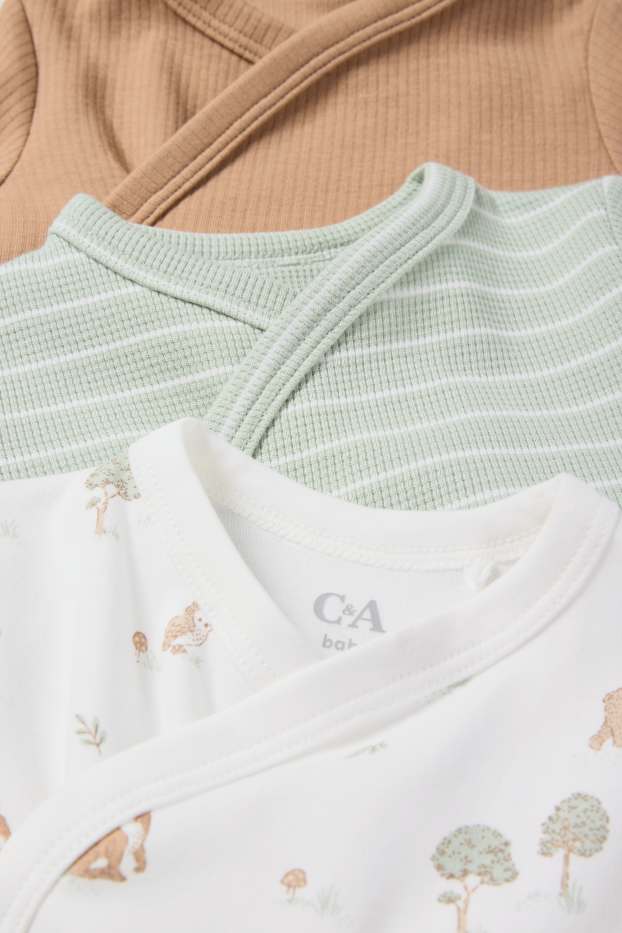 Unisex - Multipack of 3 - woodland animals - wrapover bodysuit - light green