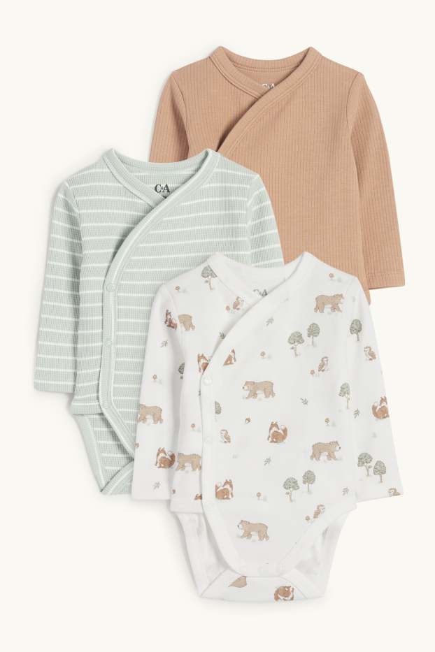 Unisex - Multipack of 3 - woodland animals - wrapover bodysuit - light green