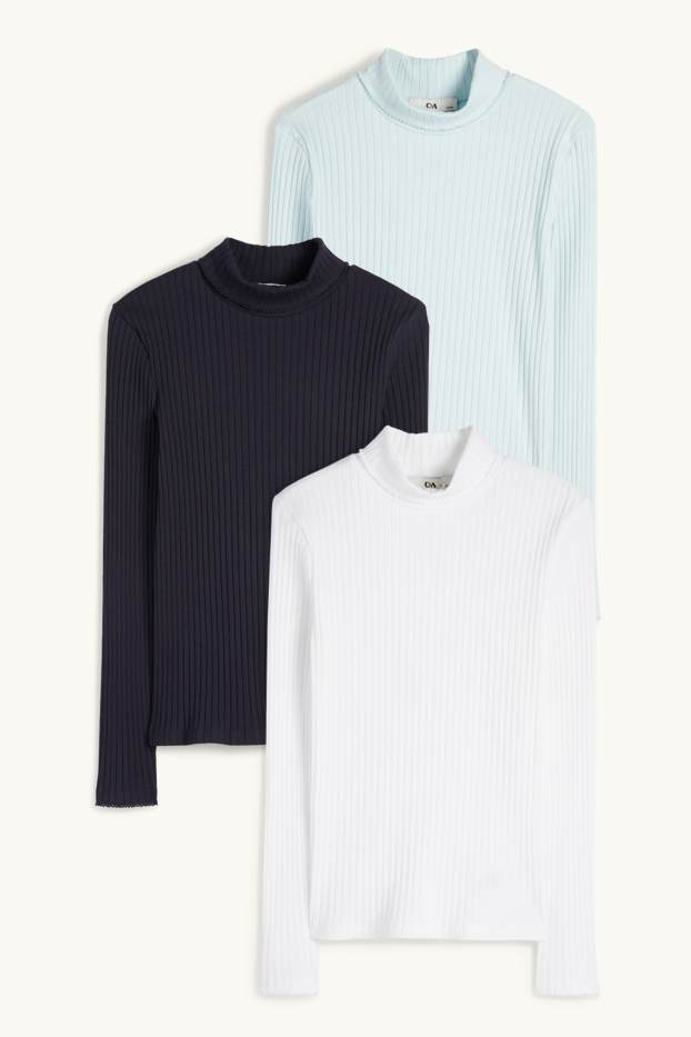 Bambine - Confezione da 3 - maglia con collo a dolcevita - a coste - bianco