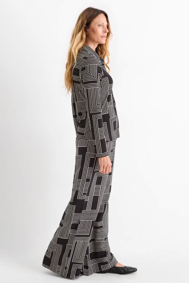 Femmes - Pantalon en toile - high waist - wide leg - à motif - noir / blanc