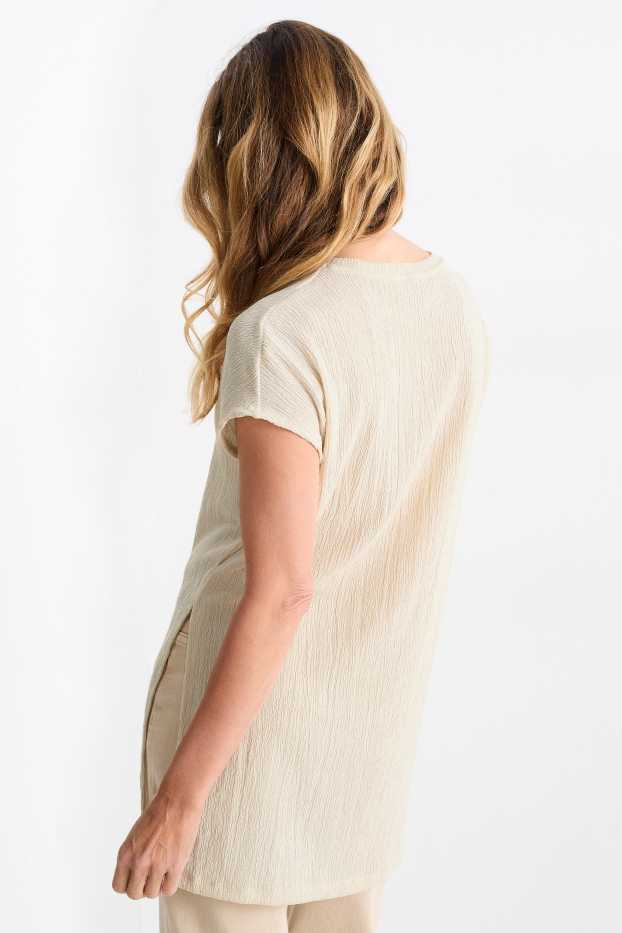 Femmes - T-shirt - slim fit - texturé - beige