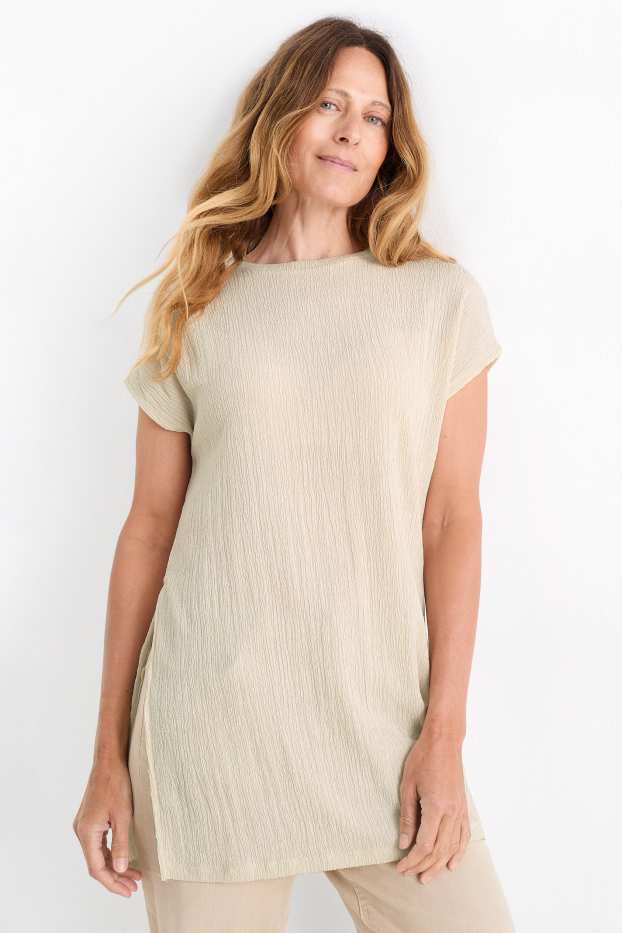 Femmes - T-shirt - slim fit - texturé - beige