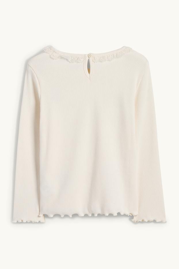 Kinder Mädchen - Blume - Langarmshirt - gerippt - beige