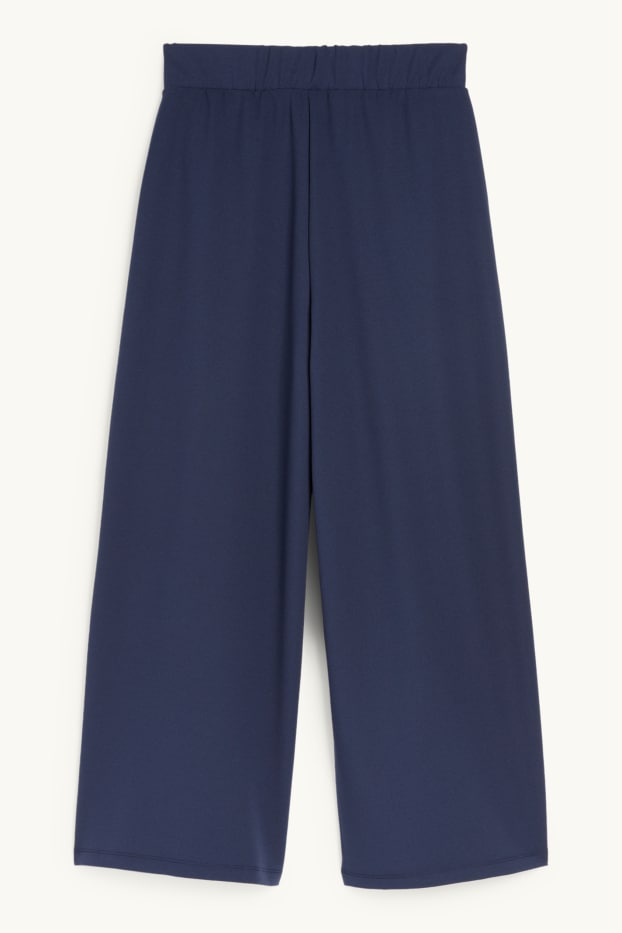 Women - Jersey trousers - mid-rise waist - palazzo - dark blue