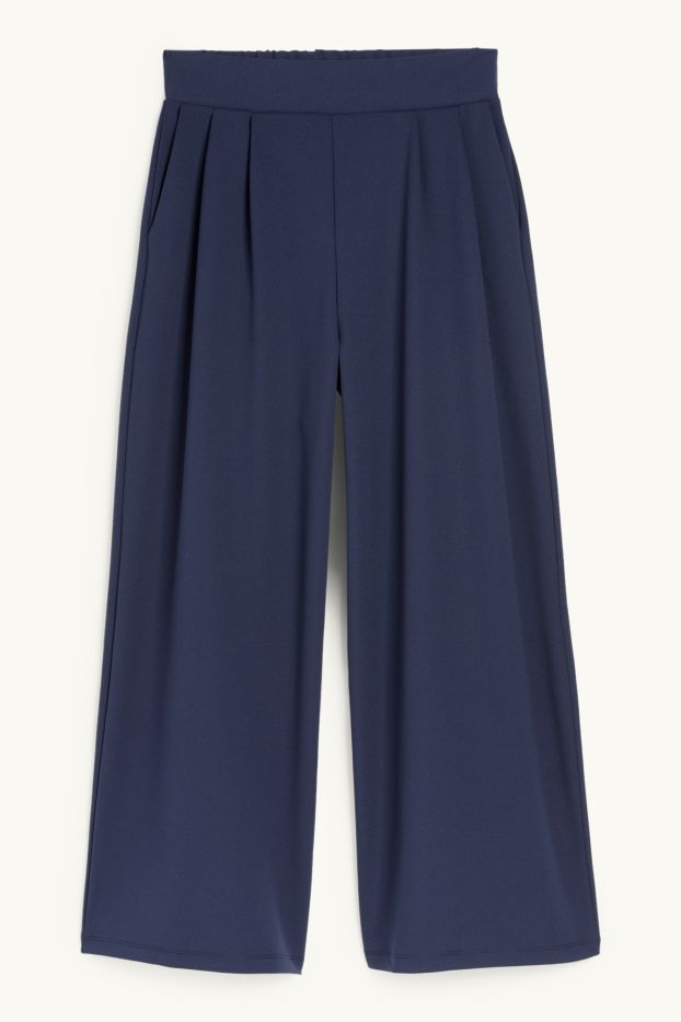 Women - Jersey trousers - mid-rise waist - palazzo - dark blue
