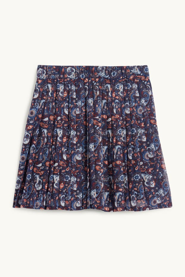 Děti - dívky - Plisovaná sukně - se vzorem - tmavomodrá