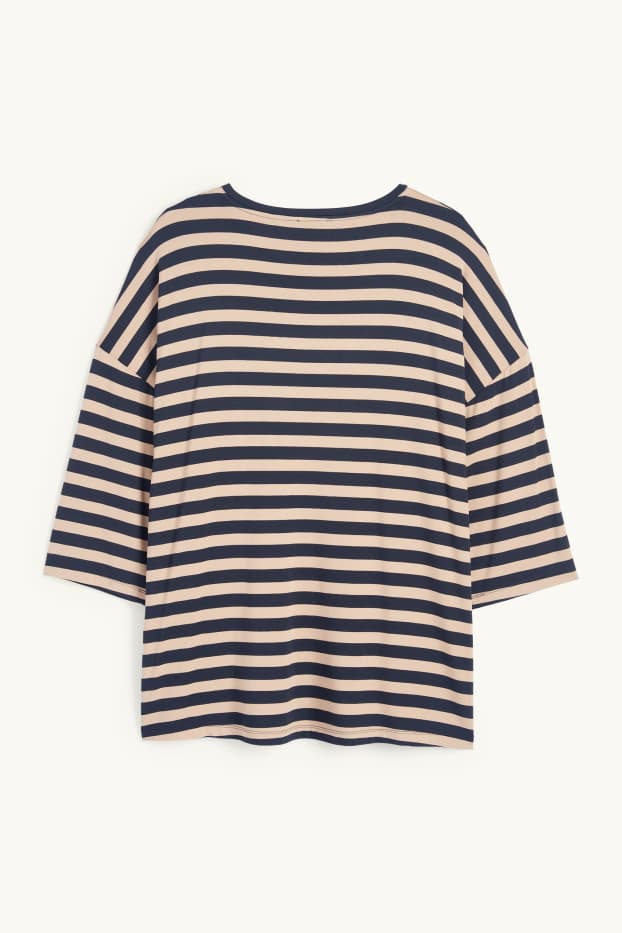 Women - T-shirt - regular fit - striped - blue / beige