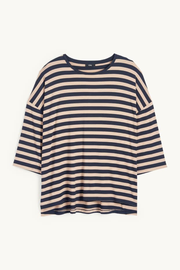 Women - T-shirt - regular fit - striped - blue / beige