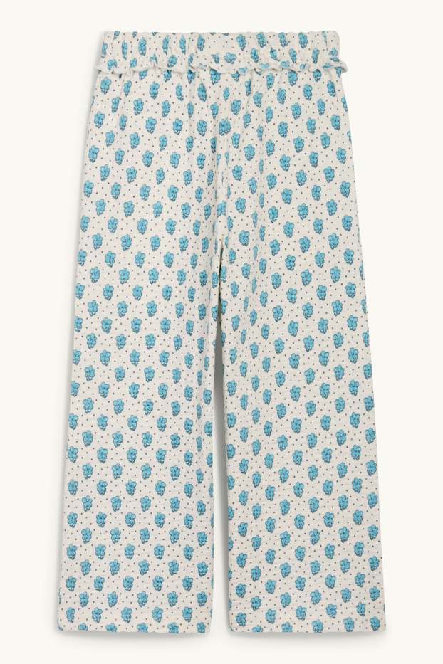 Kinder Mädchen - Jersey-Hose - geblümt - strukturiert - blau  / cremefarben