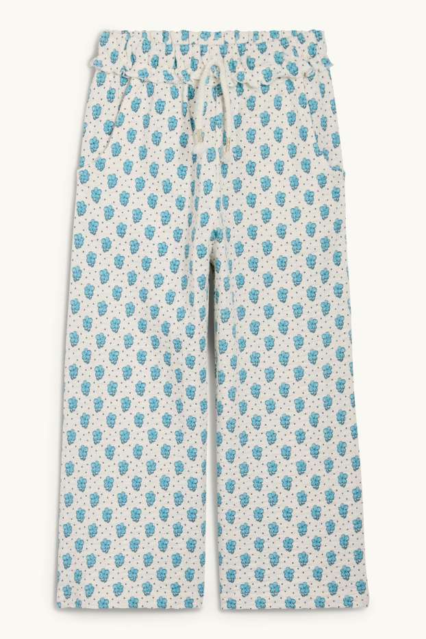 Kinder Mädchen - Jersey-Hose - geblümt - strukturiert - blau  / cremefarben