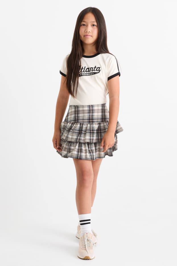 Kinder Mädchen - Flanell-Rock - kariert - beige