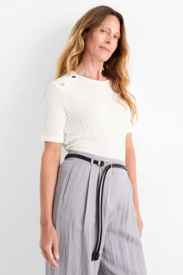 Femei - Tricou - regular fit - structurat - alb