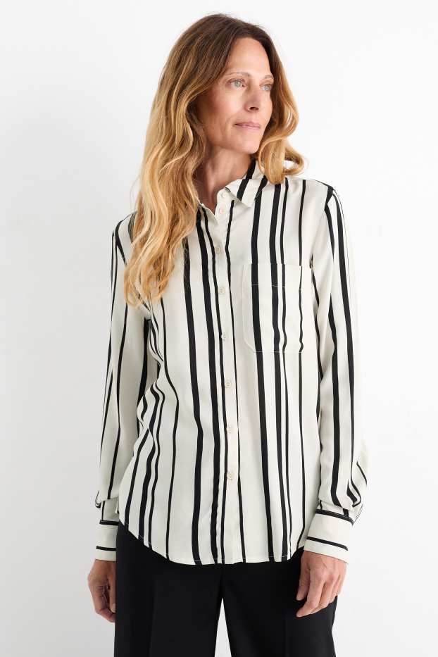 Dames - Blouse - gestreept - zwart / wit