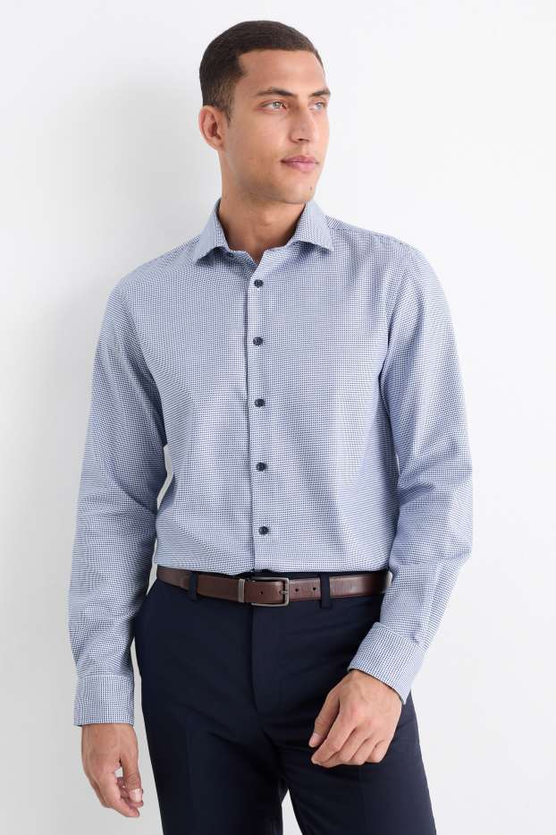 Hommes - Chemise de bureau - regular fit - col cutaway - sans repassage - à motif - bleu