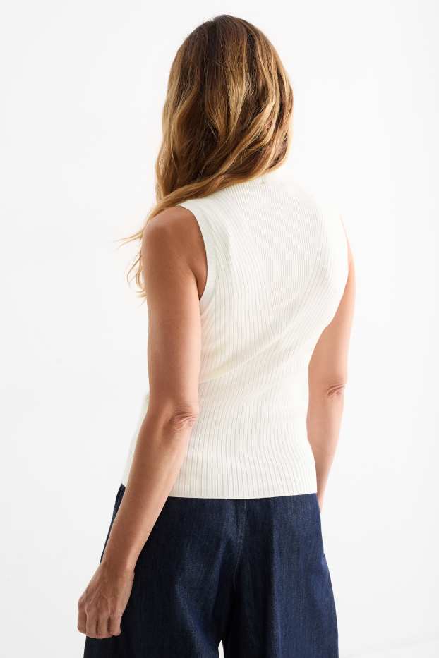 Femmes - Haut à col roulé - finition côtelée - blanc