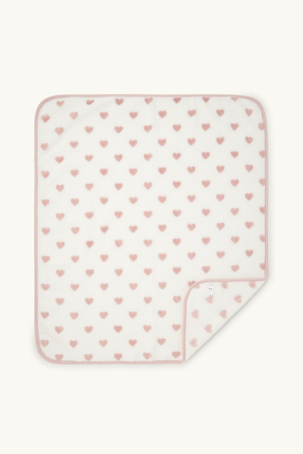 Bébés filles - Petits cœurs - couverture pour bébé - 100 x 85 cm - blanc / rose