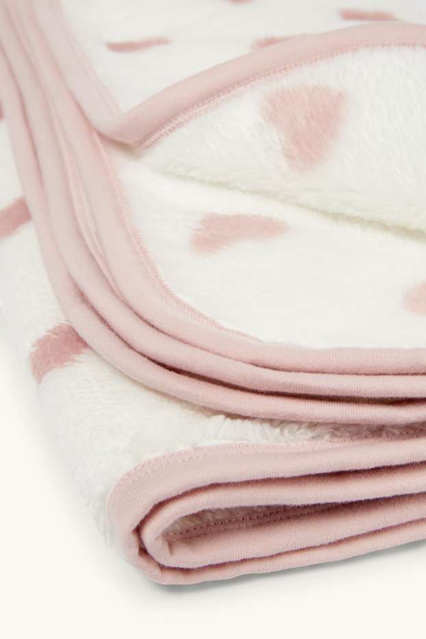 Bébés filles - Petits cœurs - couverture pour bébé - 100 x 85 cm - blanc / rose