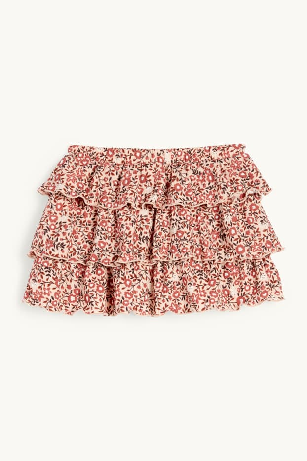 Enfants filles - Jupe - à fleurs - texturée - rose