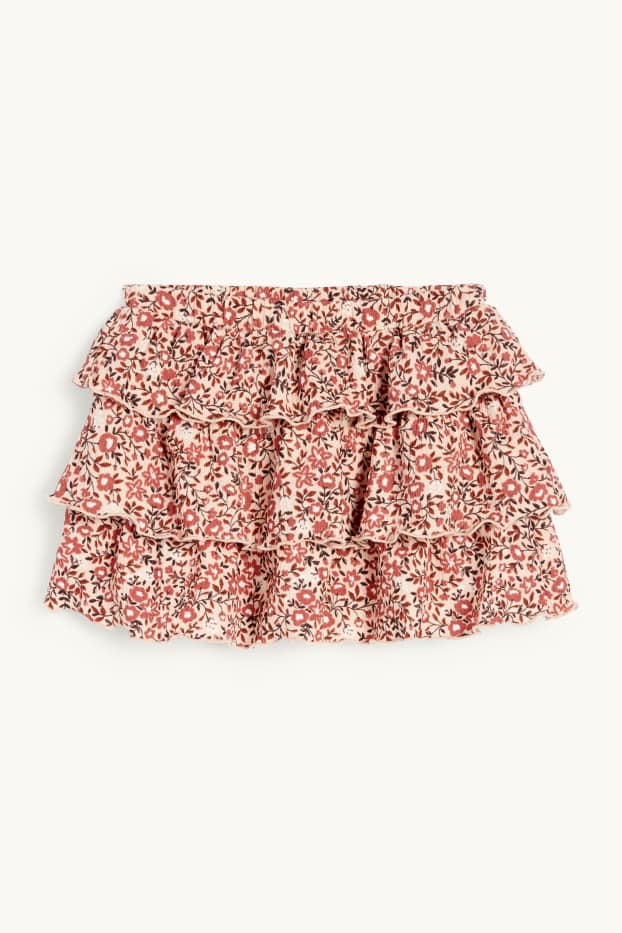 Enfants filles - Jupe - à fleurs - texturée - rose