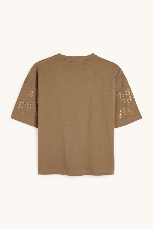 Femmes - T-shirt orné de strass - regular fit - vert