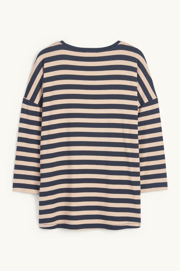 Women - T-shirt - regular fit - striped - blue / beige