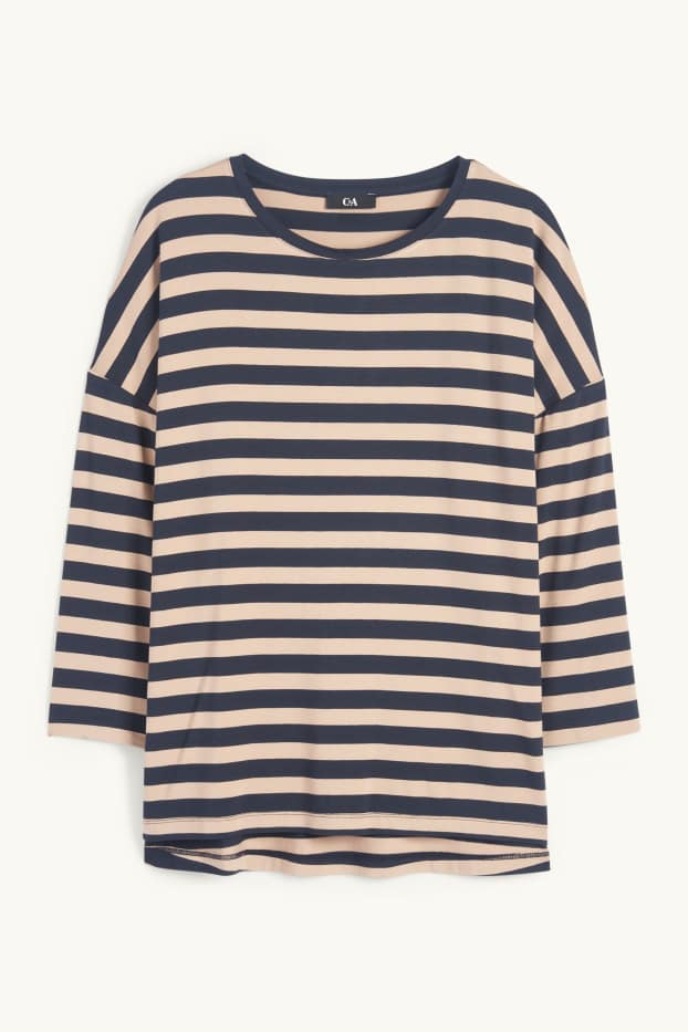 Women - T-shirt - regular fit - striped - blue / beige