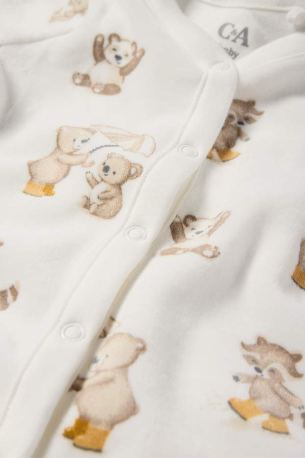 Baby Boys - Teddy bear - baby sleepsuit - white